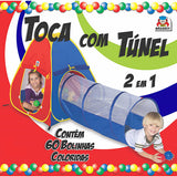Toca Infantil com Tunel 2 Em 1 C/60 Bolinhas  460-4 - Braskit